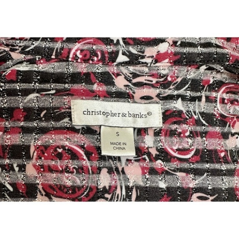 Christopher & Banks Womens Medium Rose Design Black Striped Button Up Sz Small - Picture 11 of 11